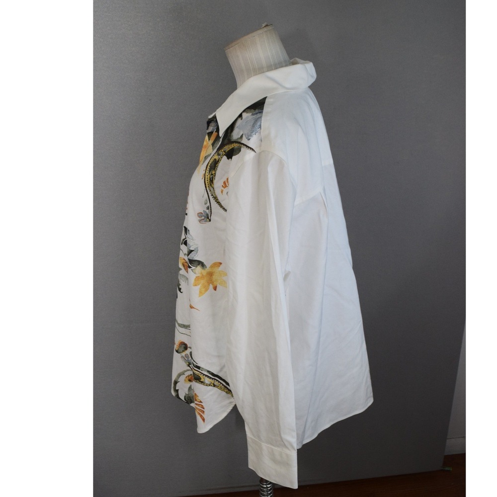 Chicos No Iron Floral Shirt Button Down Shirt 3 US 16 White Blouse Womens LS - Picture 2 of 5